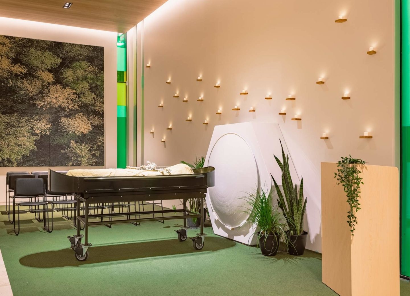 room for a green funeral with human composting bed