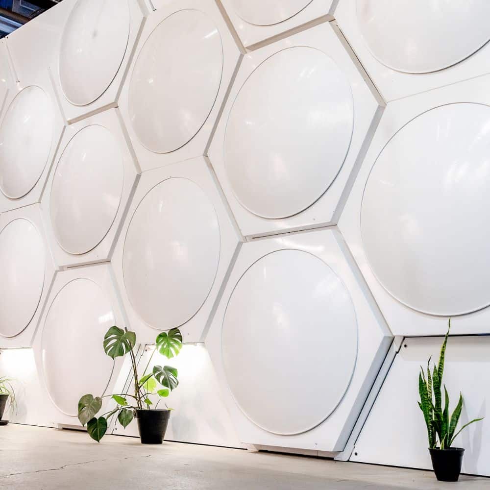 hexagonal vessels at a human composting facility