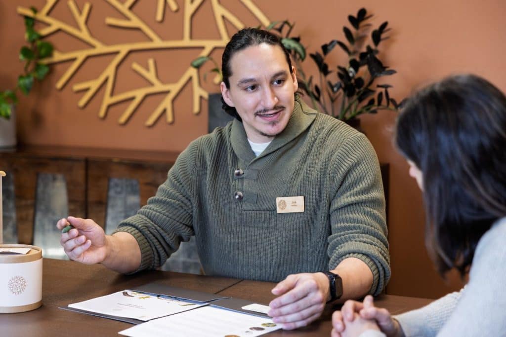 funeral director talking with a client