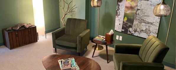 green room with two chairs