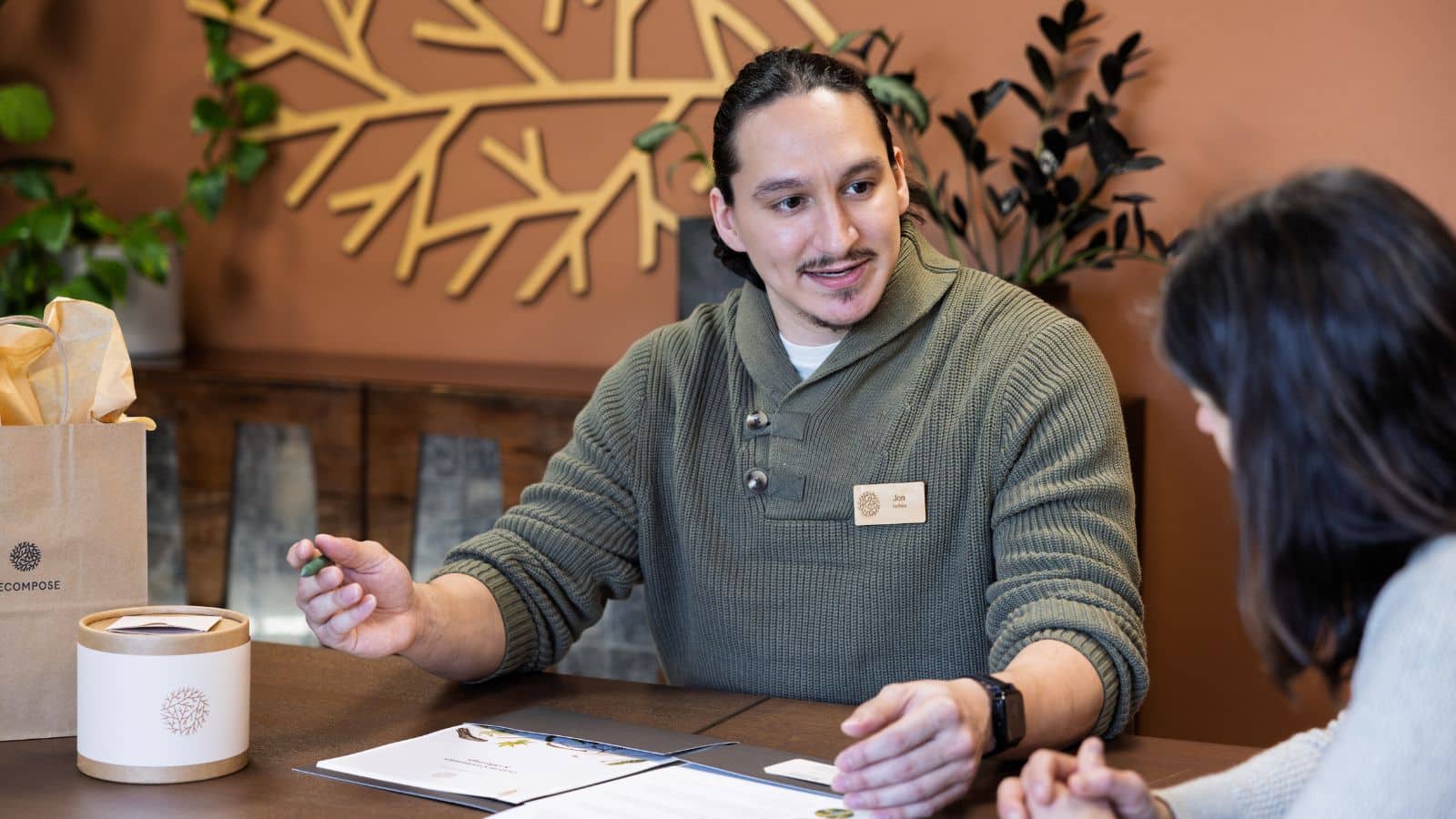 funeral director working with a client