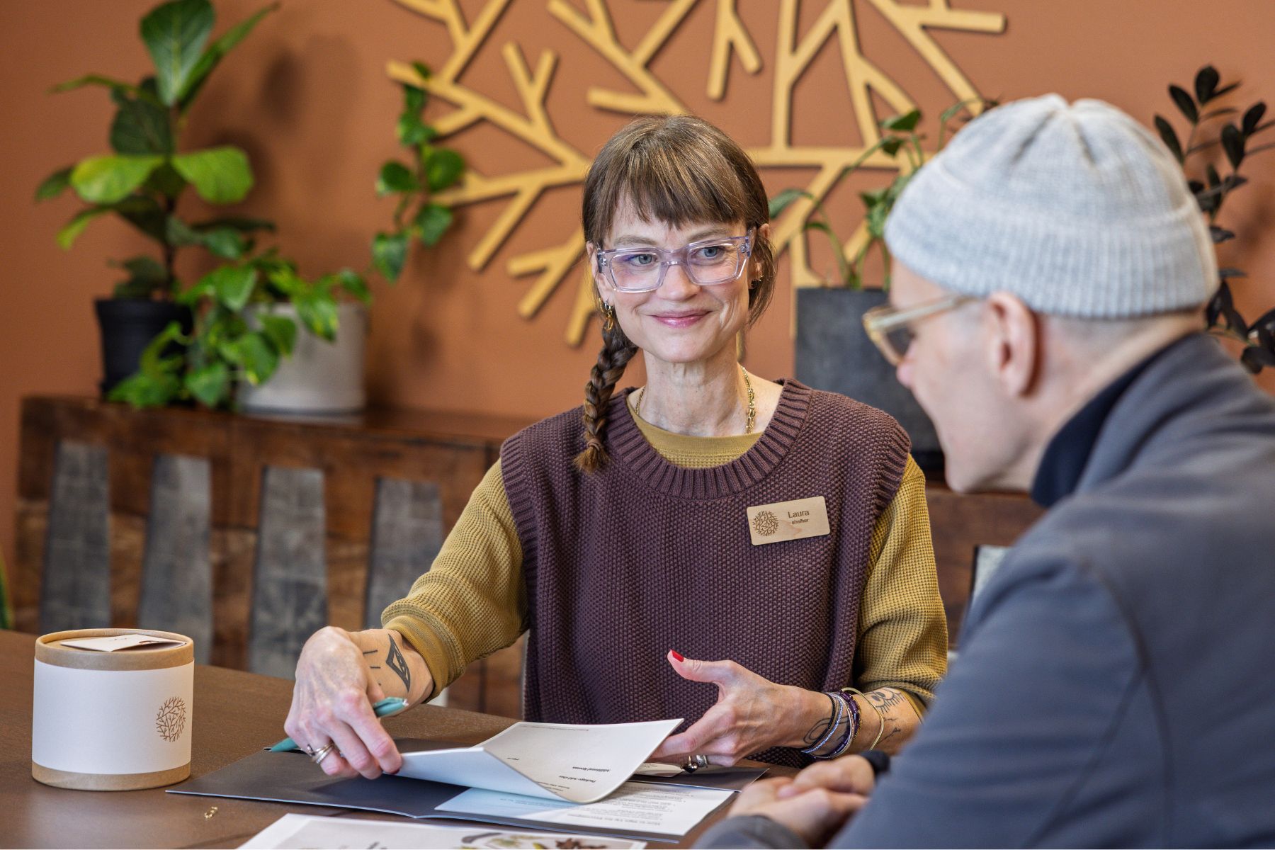 funeral staff working with a client on a prepaid funeral plan